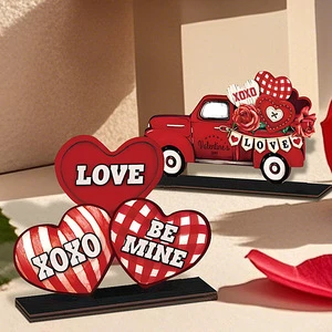 In-stock Valentine's Day Heart-Shaped Rose Truck 6-Piece Craft Ornament Set Desktop Decoration