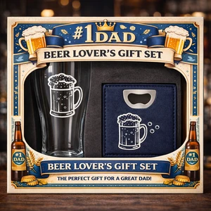 Beer Set Beer Lovers Gift Set With Pint Glass and Bottle Opener for Dad Fathers Day Birthday Gift
