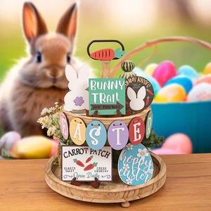 Factory Wholesale Easter Creative Egg Bunny Carrot Combination Layered Tray Decorative Home Desktop Cute Ornament