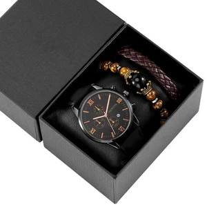 Men's Business Gift Set Quartz Watch & Bracelet Fashion Gift Box for Valentine's Day, Father's Day and Christmas Gifts