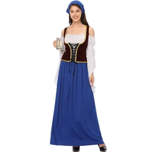 Women German Traditional Dirndl Long Dress Oktoberfest Costumes Suit For Bavarian Party Festival Halloween Carnival