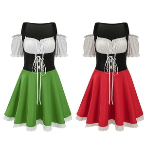 Wholesale Women Oktoberfest Beer Costume Lace up Bodice Short Dress German Festival Stage Wear Plus Size Color Options