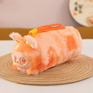 Cute Stitched La Bu Plush Pen Bag Soft Fluffy Stationery Pouch With Lanyard for School Supplies.