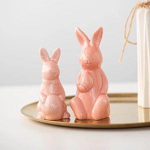 Cute Creative Ceramic Crafts for Home Decor Easter Gifts Featuring Pink and White Egg Rabbit Minimalist Design