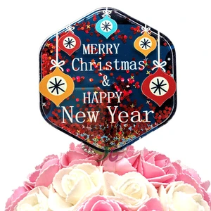 Hot Sale Happy New Year Merry Christmas Cake Decoration 3D Acrylic Happy New Year Merry Christmas Cake Topper
