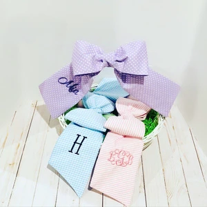 Hot Sale Customized Easter Products Personalized Baby Photo Prop Seersucker Bow Tie Easter Basket Bow