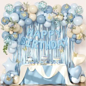 Blue Party Decoration Items Letter Balloon Wreath Set - Adult and Children's Birthday Background Wall Setup