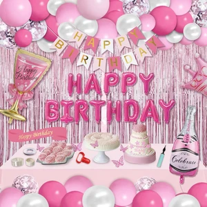 Birthday Decorations Balloon Arch Tablecloth, Banner Fringe Curtains for Women's Party