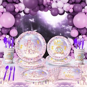 Modern Purple Castle Theme Children's Birthday Party Tableware Tablecloth and Baby's Birthday Decoration Supplies New Arrival