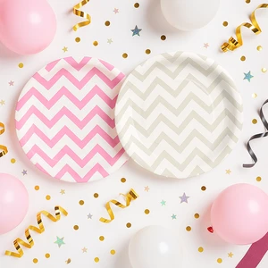 Custom Multi Pattern Disposable Paper Plates for Birthday Party 9inch Disposable Tableware Set for Kids & Adults