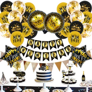 Happy New Year Decorations 2022 Set Giant 2022 Balloons Gold Backdrop and New Year Festive Party Supplies