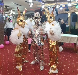 Park Paradise Carnival Festival Cosplay Rabbit Gold Mirror Glass Costume Stage Birthday Wear Bar Catwalk Outfit Show Clothe Club