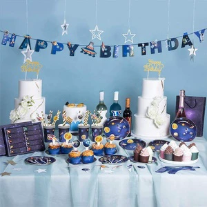 Space Birthday Theme Party Decorations Happy Birthday Banner Party Tableware for Kids Birthday Party Decorations Supplies