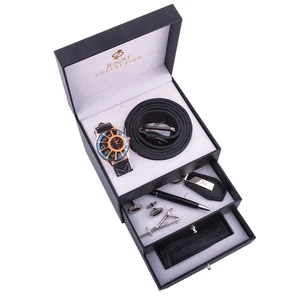 Business Watch Gift Set for Men Father's Day Gift Three-Layer Box Quartz Movement Waterproof Belt Wallet Keychain Signature Pen