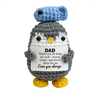 Father's Day Birthday Gift-Handmade Crochet Penguin-Themed Cute Home Decor for Daughter/Son/Wife/New Dad/Stepdad-I Love You