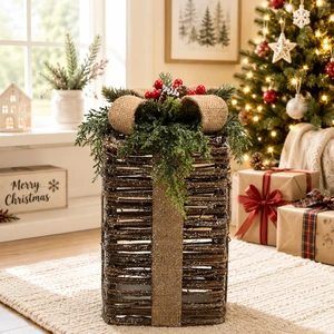Christmas Decoration Products High Quality New Grapevine Rattan Handcraft Gift Box for Home Xmas Supplier
