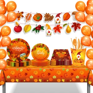 Huancai Thanksgiving Fall Party Supplies Autumn Maple Leaves Paper Plates Cups Napkins Disposable Tableware Set for Party Decor
