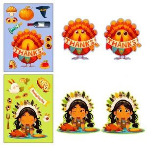 6 Pieces/Pack Thanksgiving Autumn Harvest Season Puzzle Adhesive Stickers Holiday Celebration DIY Face Changing Stickers