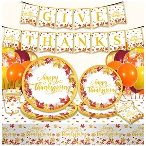 New Thanksgiving Party Supplies Maple Leaf Theme Disposable Tableware Set for Thanksgiving Party Decoration