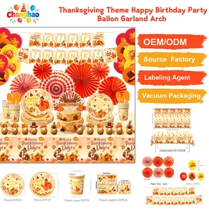 Thanksgiving Turkey Maple Leaf Party Kit Banner Honeycomb Fans Disposable Tableware Tablecloth for Family Dinner Holiday Decor