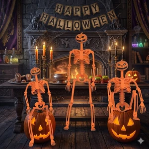 Cross-border Foreign Trade Halloween Pumpkin Skull Decoration Ornaments Simulation Skeleton Scary Prank Toy Plastic Indoor Use