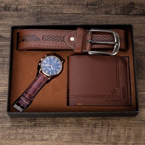 Men's Gift Set Exquisite Packaging Watch Wallet Belt Set Creative Combination Fashion Decorative Chronograph Alloy Stainless