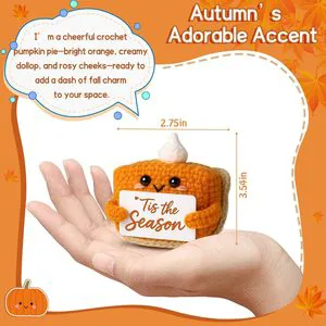 Crochet Pumpkin Pie Plush Handmade Halloween Thanksgiving Items for Home Office Decoration Christmas Stocking Stuffer Ornament