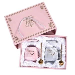 Mother's Day Souvenir Bridesmaid Couple Birthday Valentine Ceramic Tea Coffee Couple Marble Mug Cup Wedding Gifts Box Set