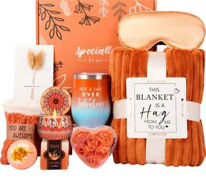 Thanksgiving Promotional Novelty Gifts Baskets for Women Mom Her Wife Friend Cozy Blanket Relaxing Spa Set-Self Care Get Well