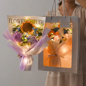 Sunflower-Themed Finished Crochet Holiday Knitted Yarn Bouquet for Valentine's Day Mother's Day Easter New Year Chinese New Year