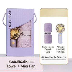 Valentine's Day Mother's Day Gift Set 2 1 Towel Mini USB Rechargeable Fan Custom Logo Multi Color Coral Fleece Holiday Gift Her