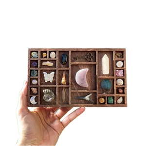 Gothic Witch Basswood Wood Art Trinket Box Christmas Halloween Display Cabinet Desktop Organizer Art Shadow Storage Mini Curio