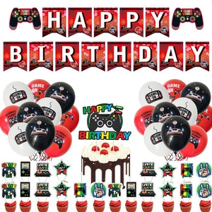 LEMON Red Game Birthday Party Supplies Happy Birthday Banner Cupcake Toppers Balloons Globos Kids Birthday Party Decoration