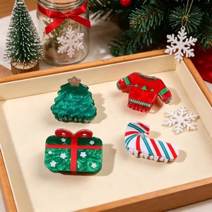 Festive Christmas Hair Clips Cute Xmas Tree and Gift Box Pattern Holiday Party Favors Custom Logo Women Back-of-Head Updo Clip