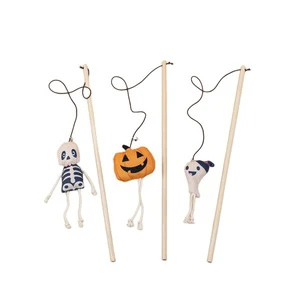 Halloween Eco-Friendly Interactive Wood Pumpkin Teaser Wand For Cats