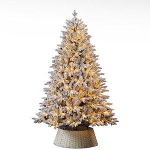 Encrypted PE Hybrid Flocking Artificial Christmas Tree With Built-in Dual-Color Lights Eco-Friendly Luxury Home Decor