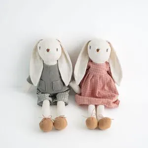 Customized Soft Linen Long Ears Easter Bunny Doll Toy Plush Ballerina with Dress Rabbit Animal Kid Toys for Girl