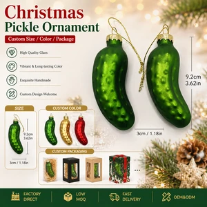 Rundian Handmade Luxury High Quality Modern Small Glass Cucumber Pickle Xmas Ornaments Factory Direct Hanging Decor