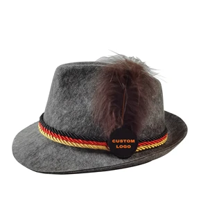 Wholesale Custom Design Traditional Beer Festival Gray German Oktoberfest Felt Fedora Hat