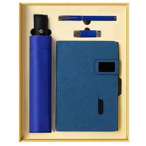 Luxury Valentine's Day Gift Set With Automatic Umbrella Notebook USB Flash Drive Pen Customized Promotional Box for Employees