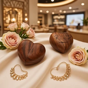 Supplier Personalized Wooden Heart Ring Box, Engraved Names & Date Wedding Ring Holder, Customized Keepsake Gifts For Couples