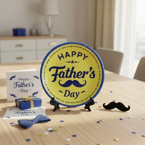 Father's Day Gifts Personalized Photo Printed Ceramic Pigmented Plate Tray Set Home Decor Size 6