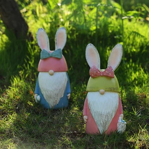 Cross-border New Product Easter Rabbit Gnome Figurines Outdoor Courtyard Garden Decor Cute Cartoon Resin Crafts Made in China