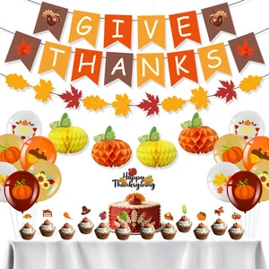 Thanksgiving Harvest Party Decorations for Children Float Material Flags Streamers Pumpkin Honeycomb Balls Hanging Ornaments