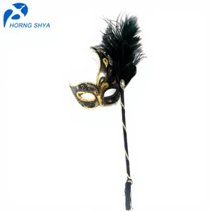 Funny Costume Cosplay Mask With Handle Venetian Mardi Gras Carnival Masquerade Feather Party Mask for Party Supply Xmas Decor
