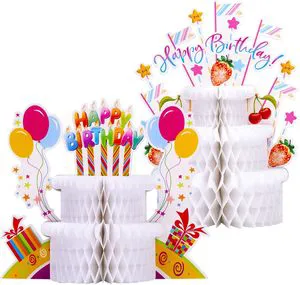 Happy Birthday Decorations, Birthday Cake Honeycomb Centerpiece, Birthday Party Supplies Colorful Table Decor for Kids, Adults