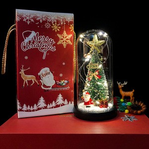 Hot Selling Christmas Desktop Ornaments Music-Playing Glass Tree Lights with Cedar Reindeer Elegant Crafted Gifts
