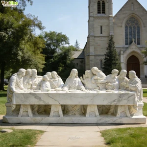 Handmade Life Size Marble Last Supper Statue, Outdoor Religious Sculpture For Church Garden With Jesus & 12 Apostles