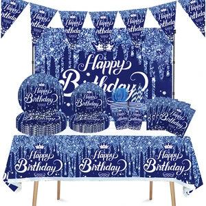 Blue Purple Diamond Birthday Theme Birthday Party Tableware Decoration Party Supplies