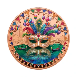 Premium 1oz 999 Fine Copper Venice Carnival Mask Gondola Italy 3D Relief Challenge Coin With Colorful for Travel Gift